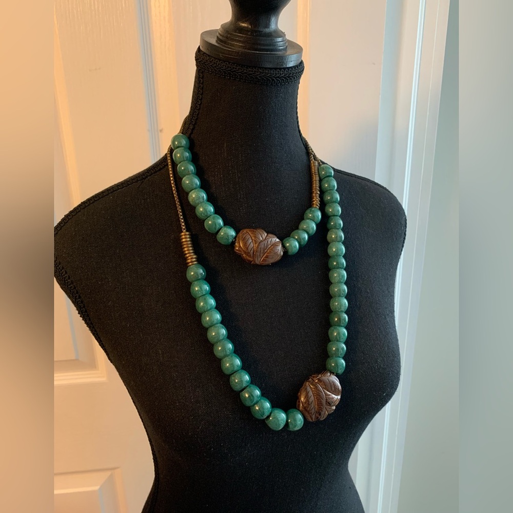 STEPHEN DWECK green and brown beaded long necklace